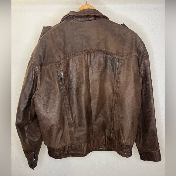 Vintage G-III Leather Bomber Jacket Men’s XL Brown Distressed Aviator Biker 90s - Picture 3 of 3